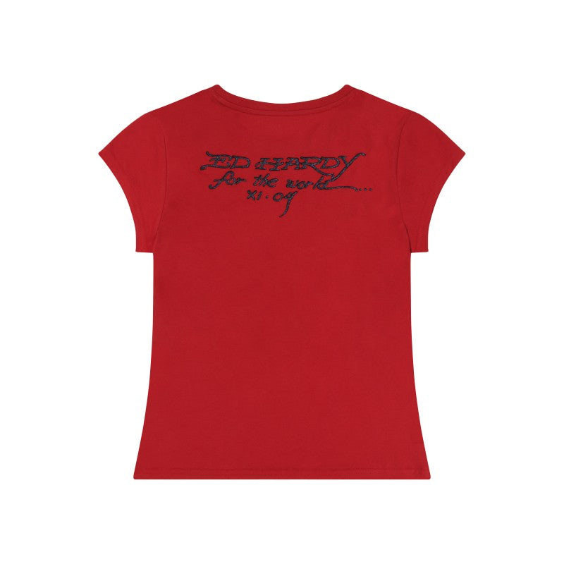 Flame Rose Puff Print Fitted Tee