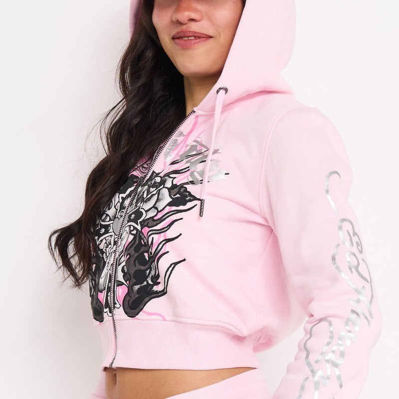 Flame Cross Zip Front Hoodie
