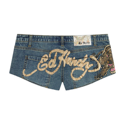 Leopard Panther Studded Micro Denim Short