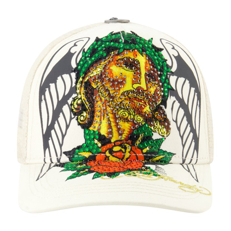 Christ Rhinestone Trucker Hat, Ivory