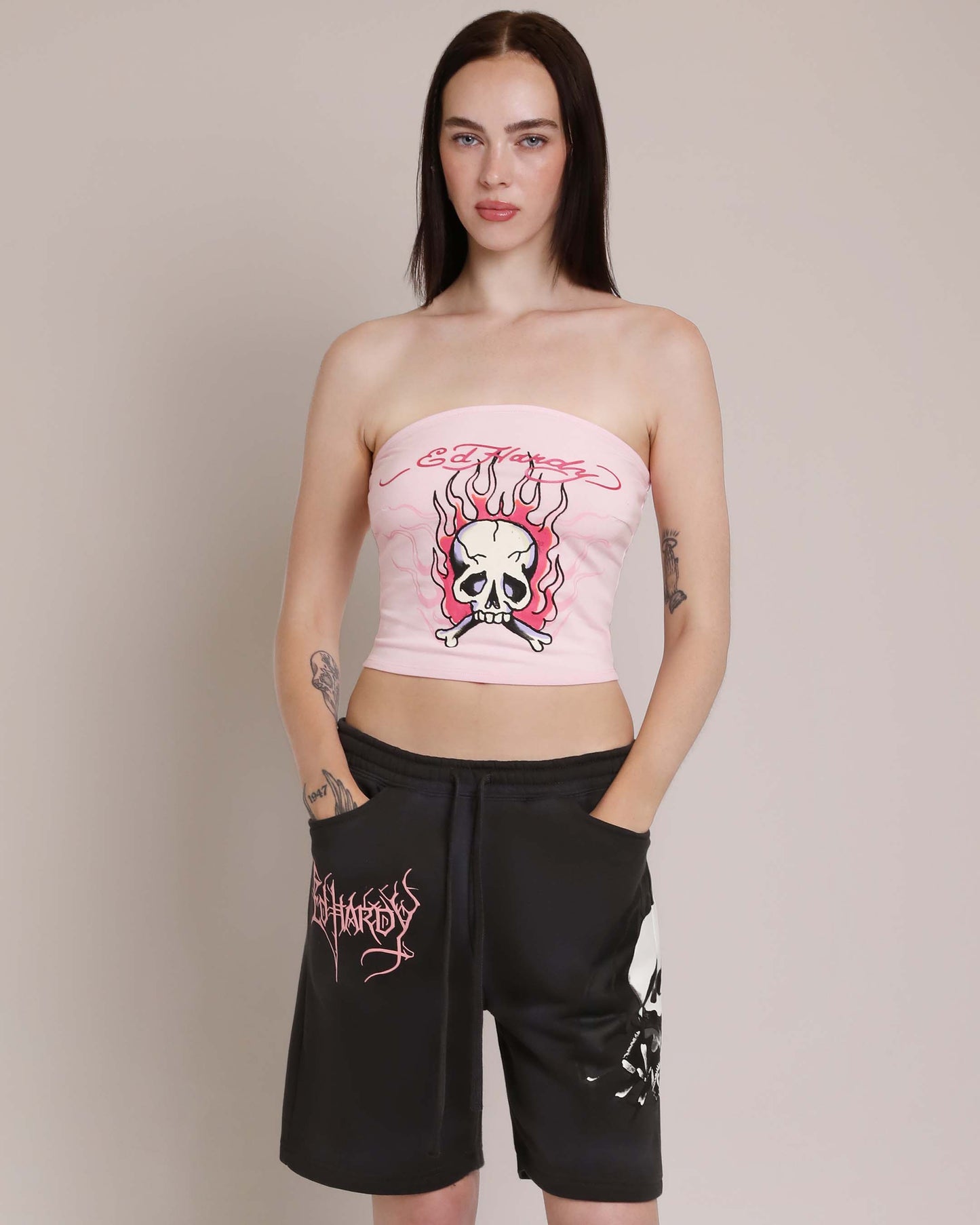 Pink Flame Skull Tube Top