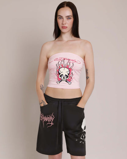 Pink Flame Skull Tube Top