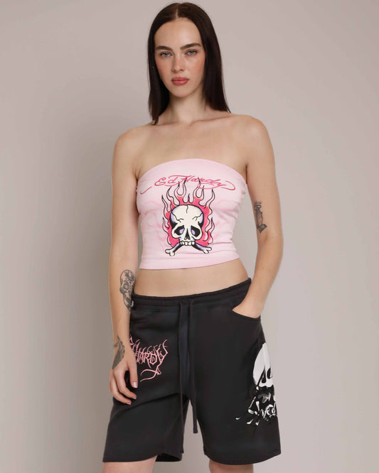 Pink Flame Skull Tube Top
