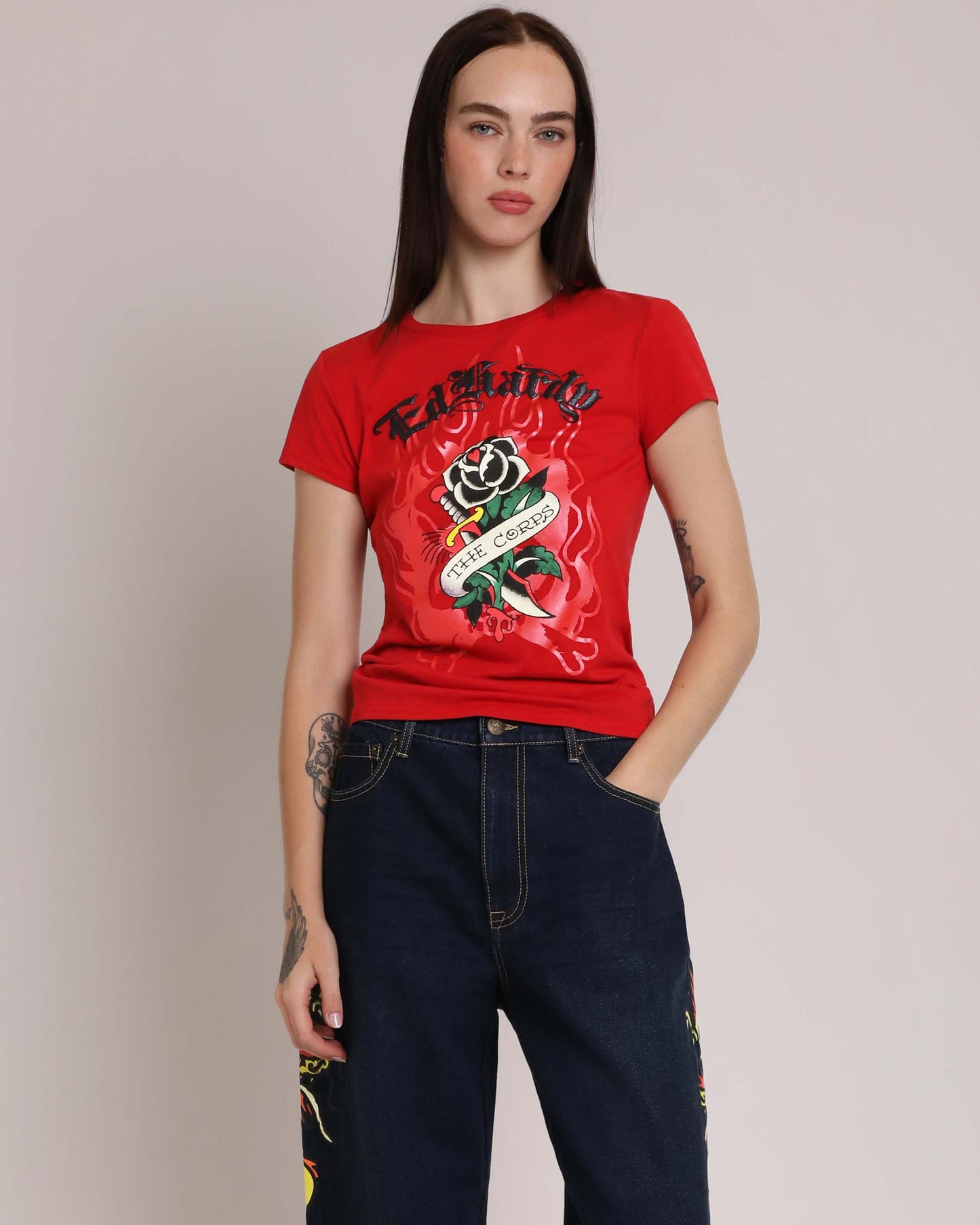 Flame Rose Puff Print Fitted Tee