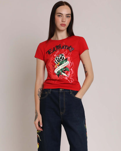 Flame Rose Puff Print Fitted Tee