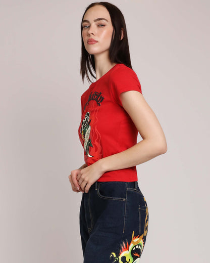Flame Rose Puff Print Fitted Tee