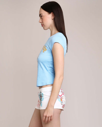 Flower Skulls Cap Sleeve Fitted Tee