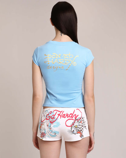 Flower Skulls Cap Sleeve Fitted Tee