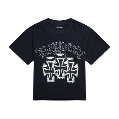 Crosses Rhinestone Boxy Cropped Tee