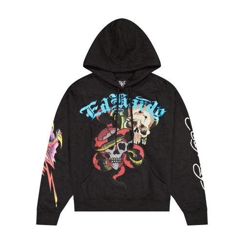 Skulls Boxy Rhinestone Fleece Hoodie