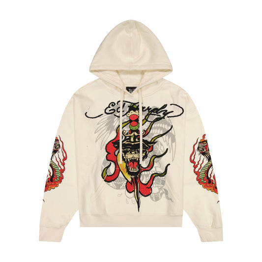 Panther Flame Rhinestone Boxy Fleece Hoodie