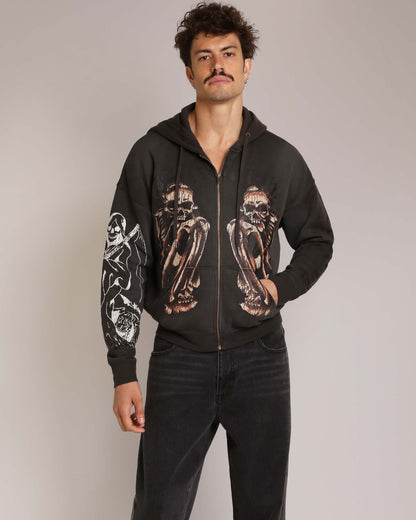 Skeles Boxy Zip Hoodie - Sunfade Grey
