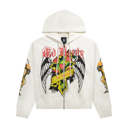 Christ Cross Rhinestone Boxy Zip Hoodie
