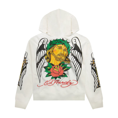 Christ Cross Rhinestone Boxy Zip Hoodie