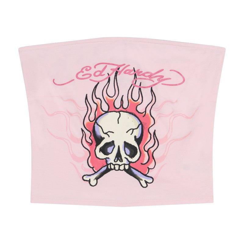 Pink Flame Skull Tube Top