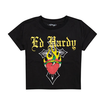 Heart Flame Rhinestone Baby Tee