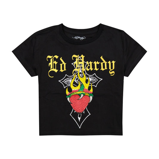 Heart Flame Rhinestone Baby Tee