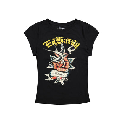 Swallow Rose Rhinestone Fitted Tee