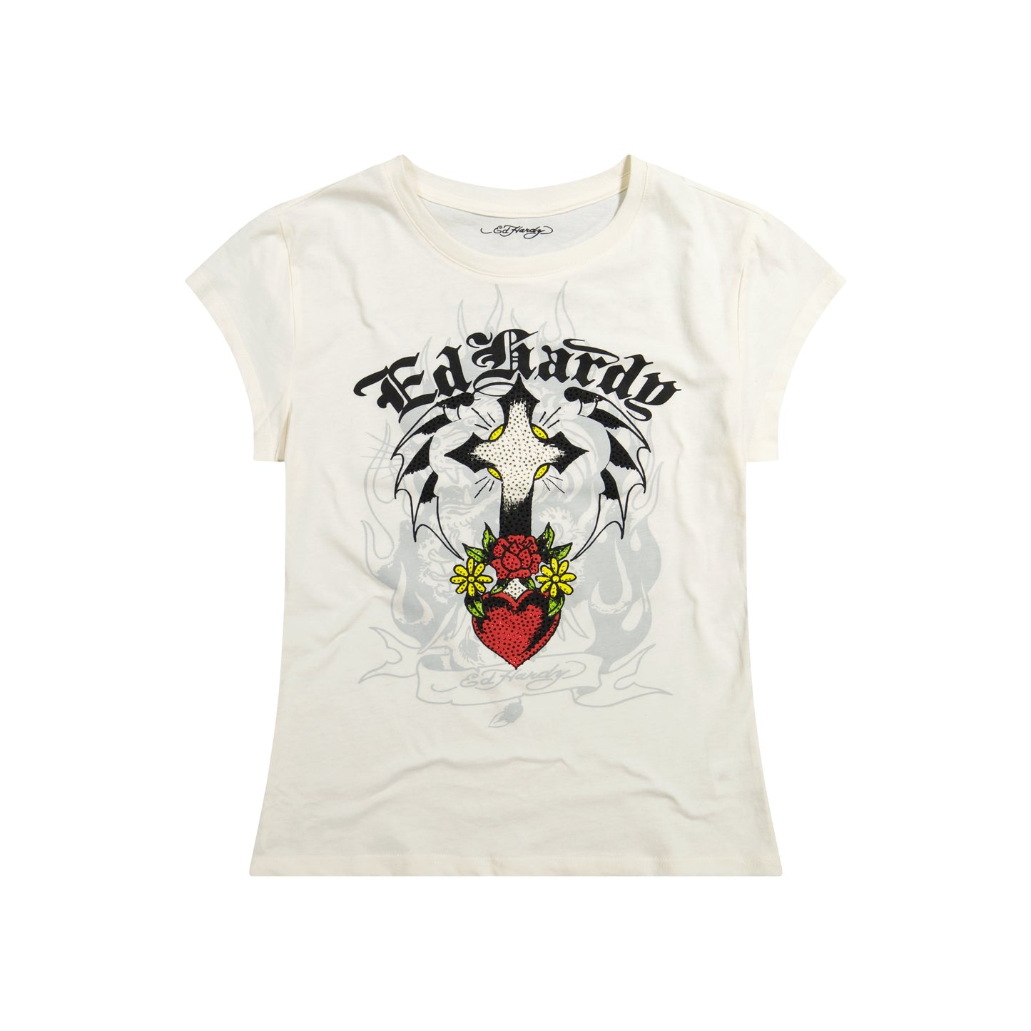 Cross Heart Rhinestone Fitted Tee