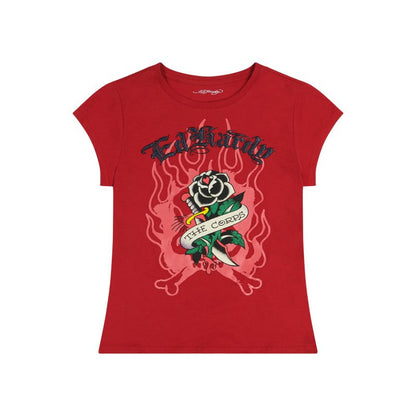 Flame Rose Puff Print Fitted Tee