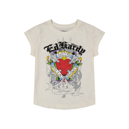 LKS Heart Rhinestone Cap Sleeve Tee