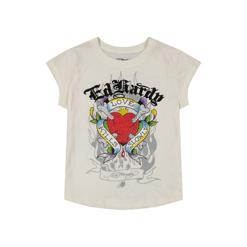 LKS Heart Rhinestone Cap Sleeve Tee