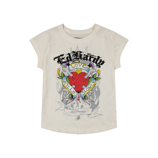 LKS Heart Rhinestone Cap Sleeve Tee