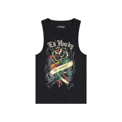 Black Rose Rhinestone Tank