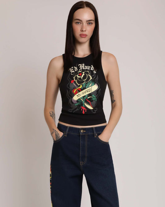 Black Rose Rhinestone Tank