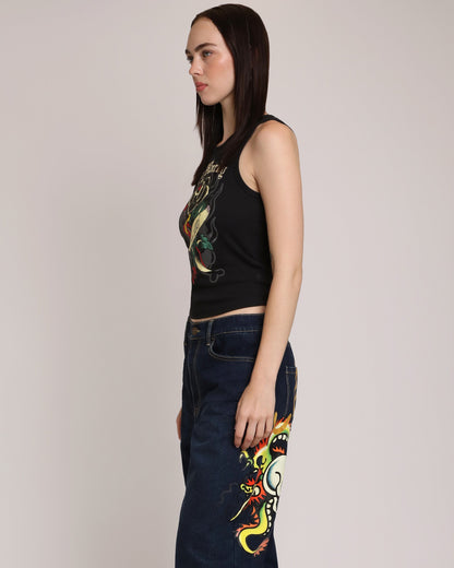 Black Rose Rhinestone Tank