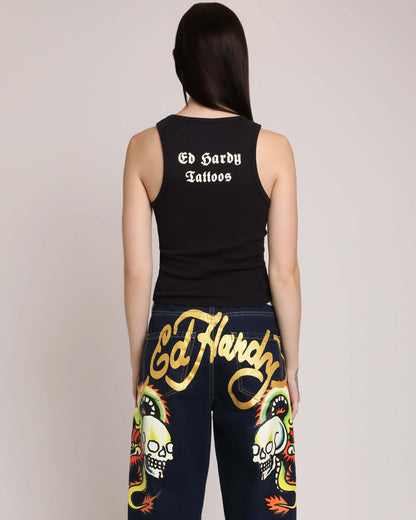 Black Rose Rhinestone Tank
