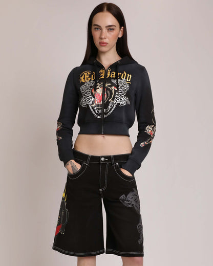 Panther Cropped Zip Hoodie