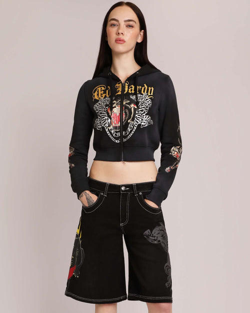 Panther Cropped Zip Hoodie