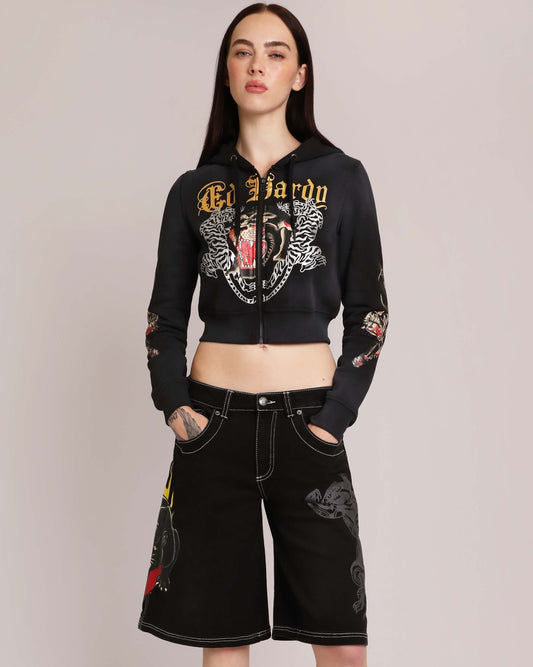 Panther Cropped Zip Hoodie