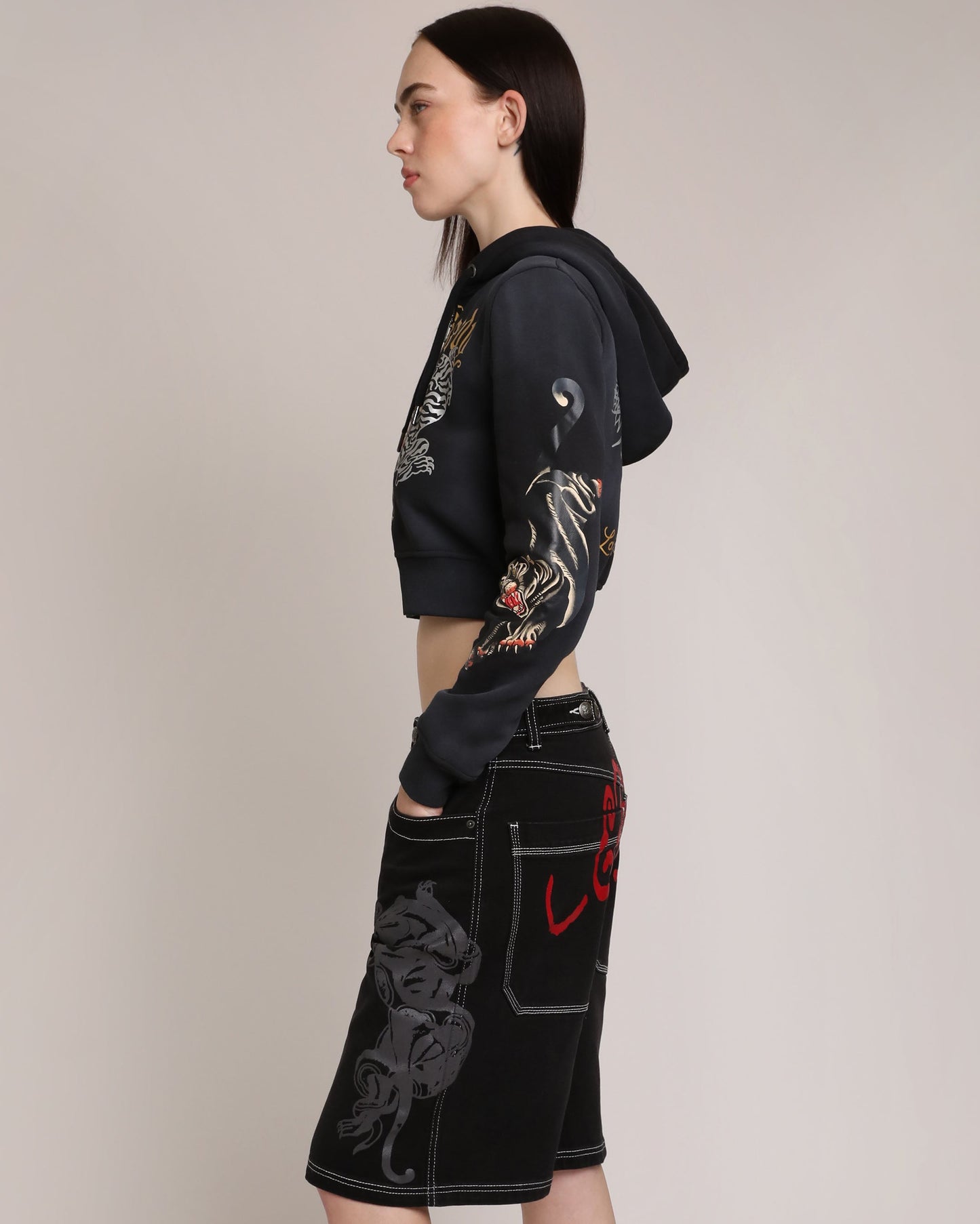 Panther Cropped Zip Hoodie