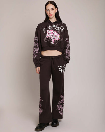 Pink Leopard Cropped Hoodie