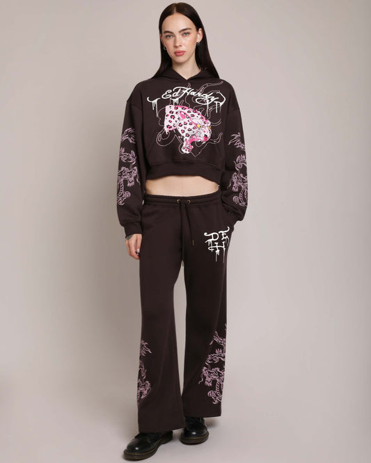 Pink Leopard Cropped Hoodie