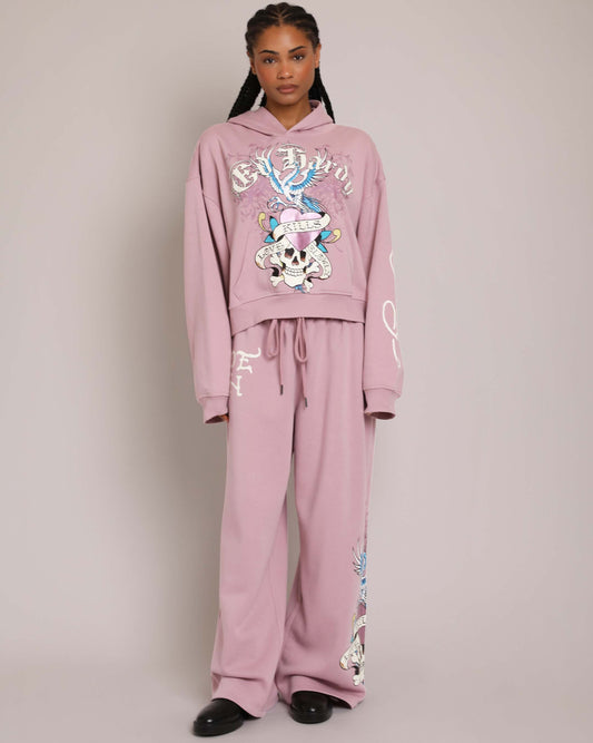 Pink LKS Skull Hoodie, Dusty Rose — puff print