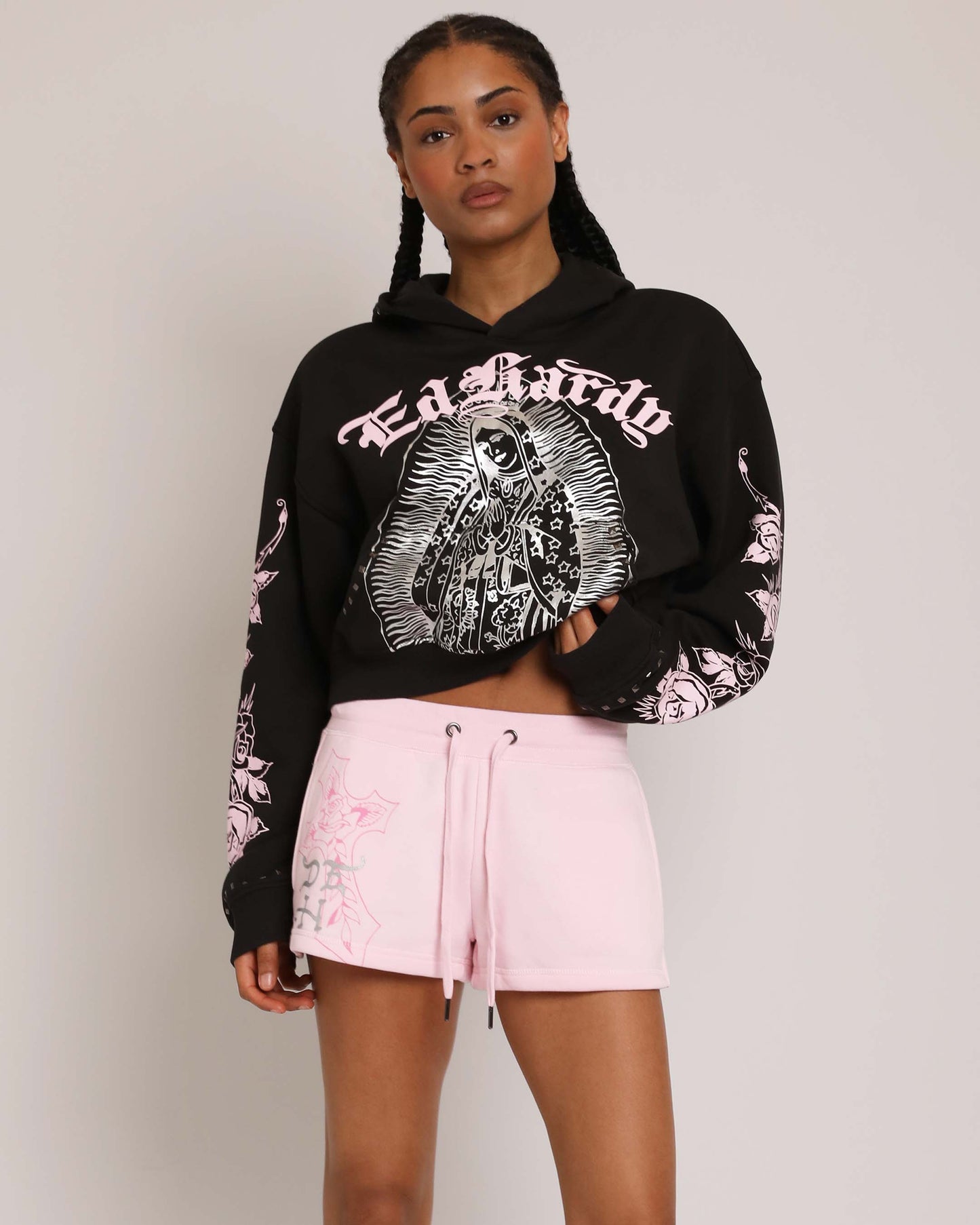 Flame Cross Y2K Fleece Shorts