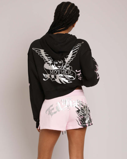 Flame Cross Y2K Fleece Shorts