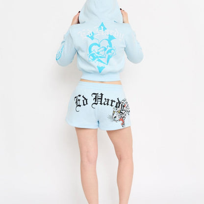 Blue Leopard Y2K Rhinestone Fleece Shorts