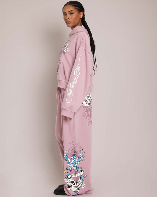 Pink LKS Skull Pant, Dusty Rose — puff print
