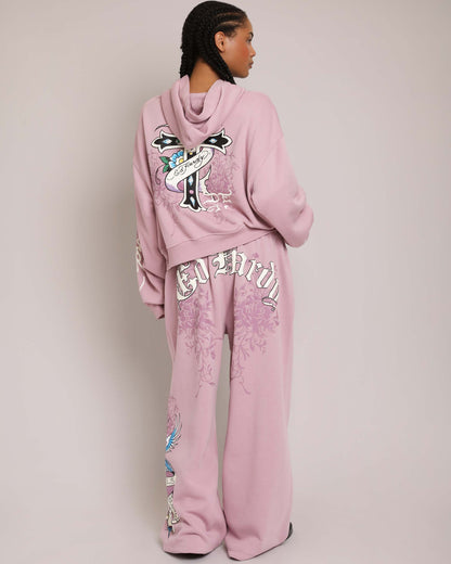 Pink LKS Skull Pant, Dusty Rose — puff print