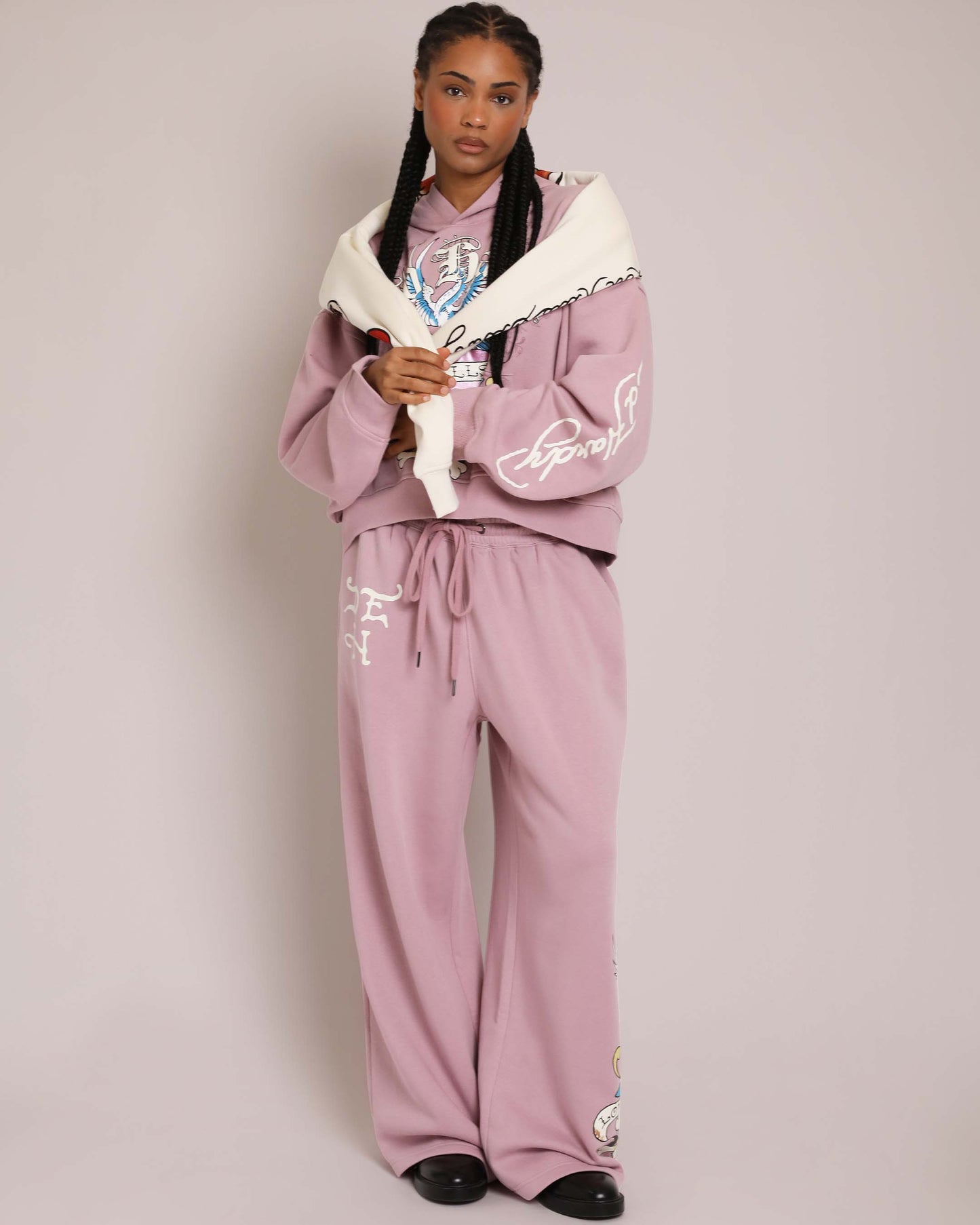 Pink LKS Skull Pant, Dusty Rose — puff print