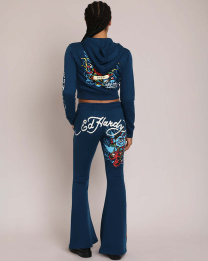 Flame Rose Zip Front Hoodie