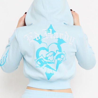 Blue Leopard Rhinestone Zip Front Hoodie