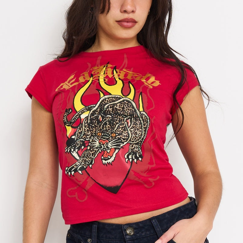 Leopard Panther Rhinestone Cap Sleeve