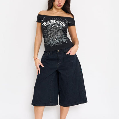 Panther Long Denim Shorts