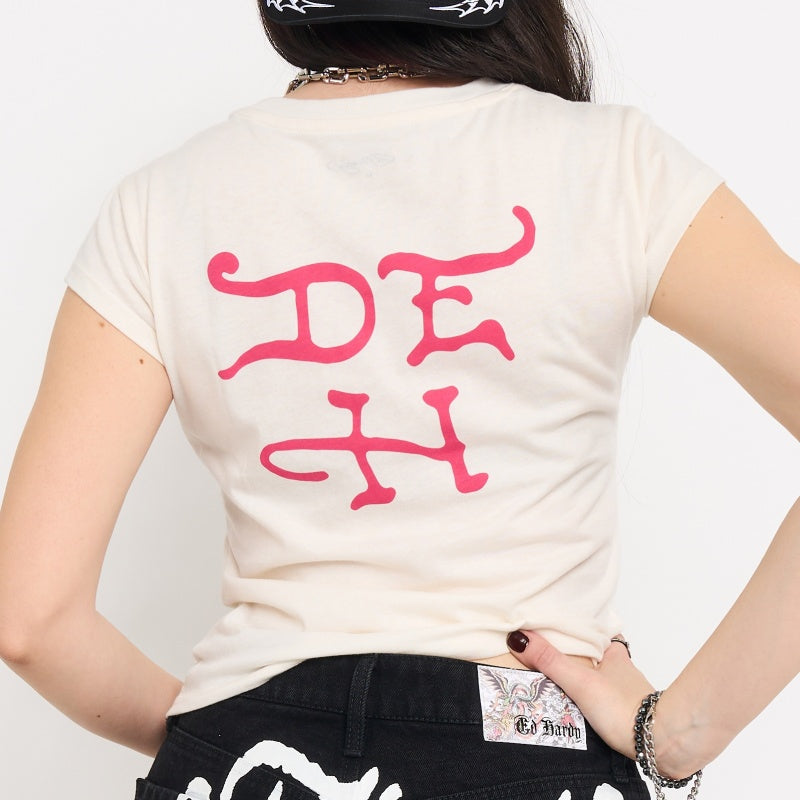 Pink Flame Skull Cap Sleeve