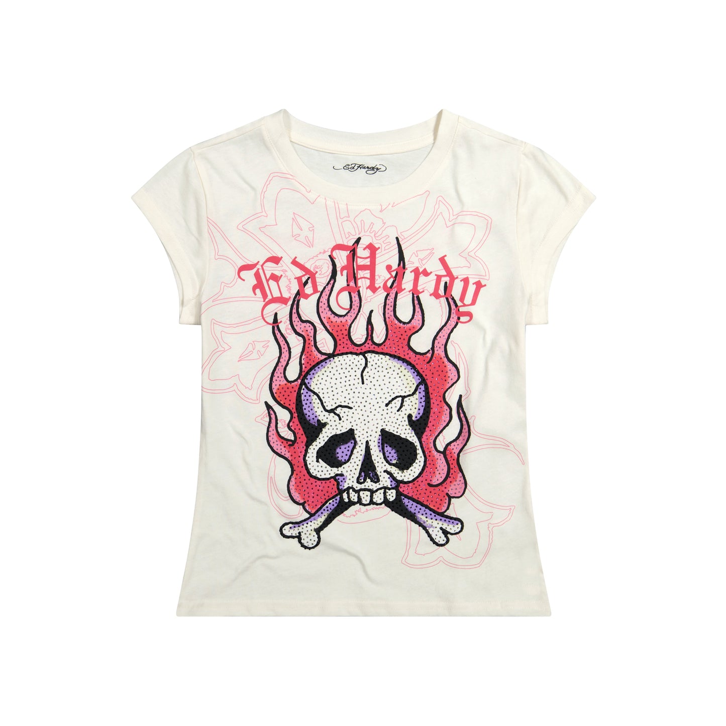 Pink Flame Skull Cap Sleeve